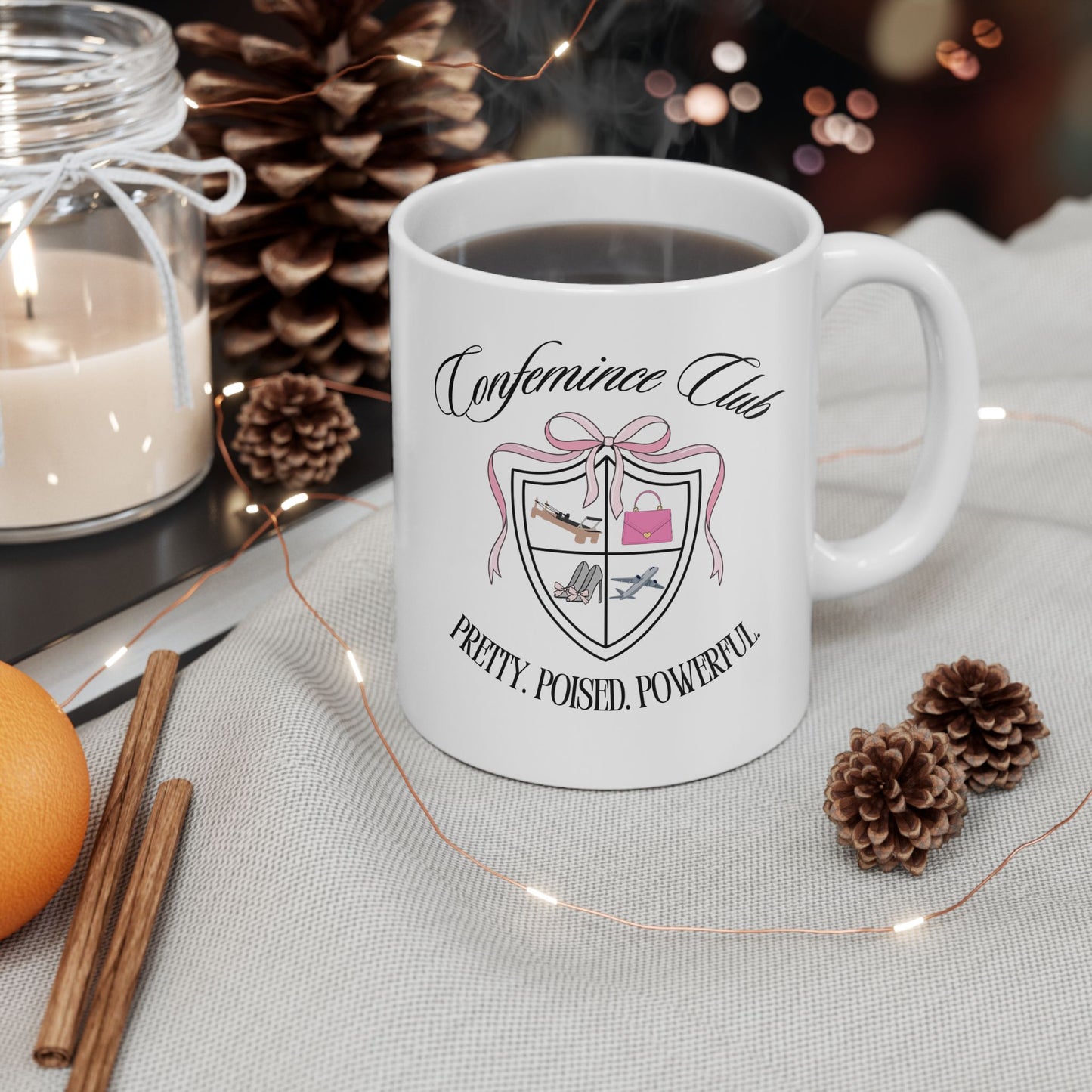 'CONFEMINCE CLUB' Confident + Feminine High Value Woman Empowering Quote Ceramic Coffee Tea Mug (11 oz)