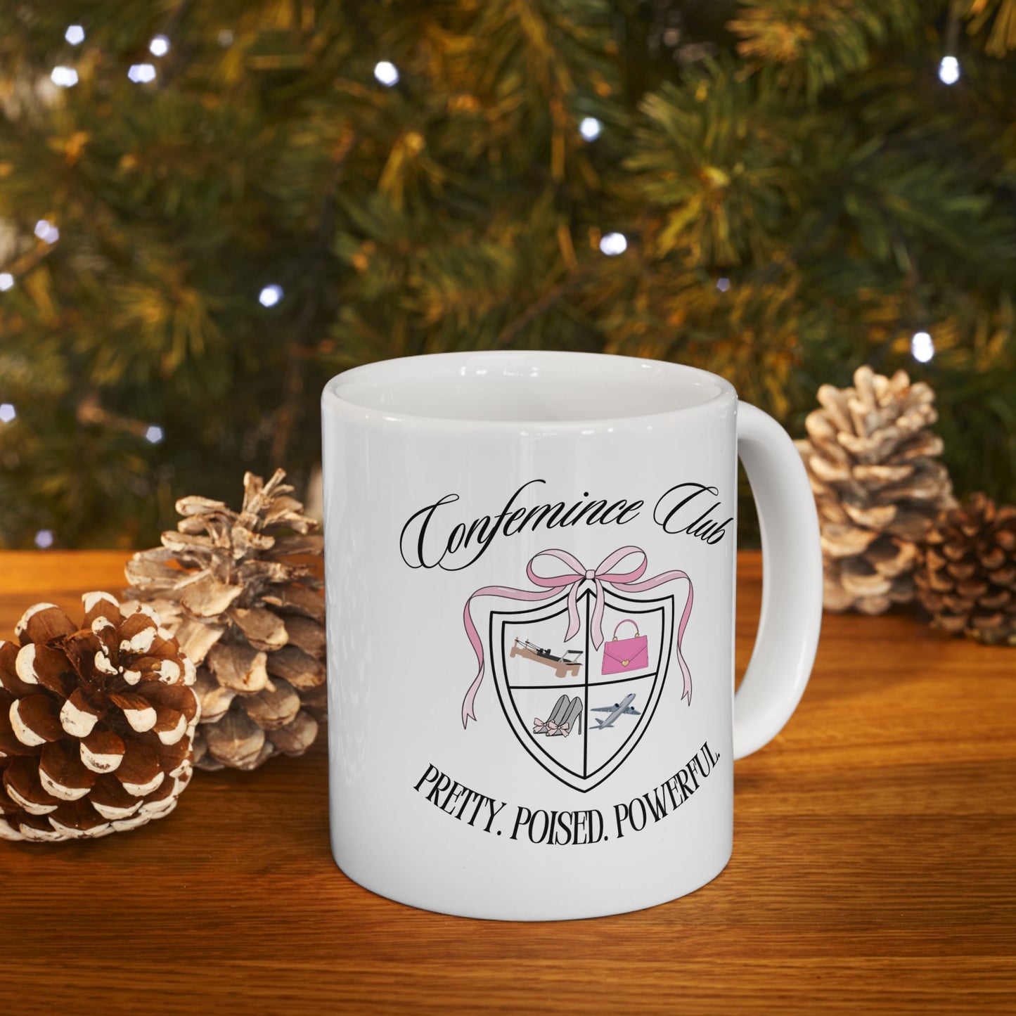 'CONFEMINCE CLUB' Confident + Feminine High Value Woman Empowering Quote Ceramic Coffee Tea Mug (11 oz)