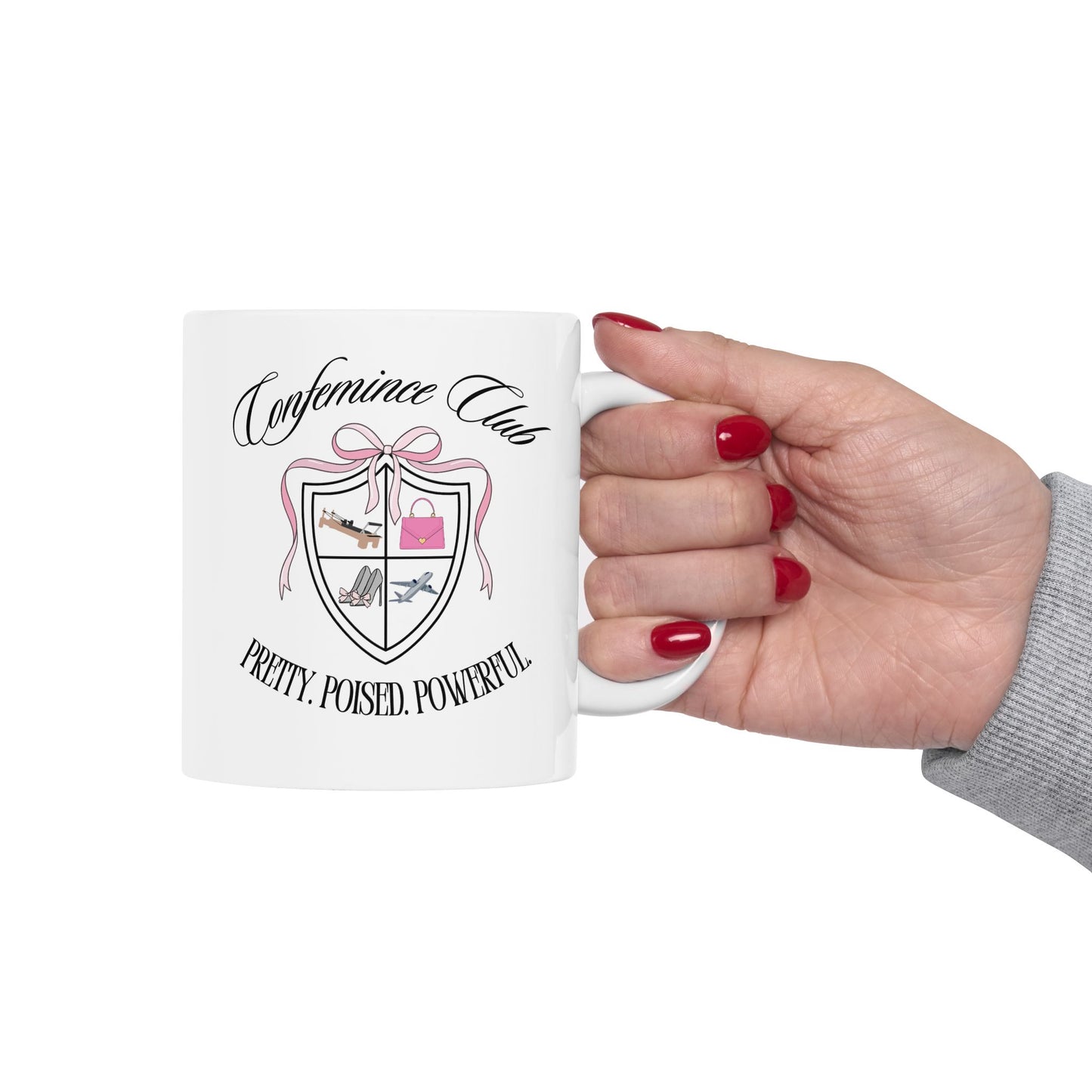 'CONFEMINCE CLUB' Confident + Feminine High Value Woman Empowering Quote Ceramic Coffee Tea Mug (11 oz)