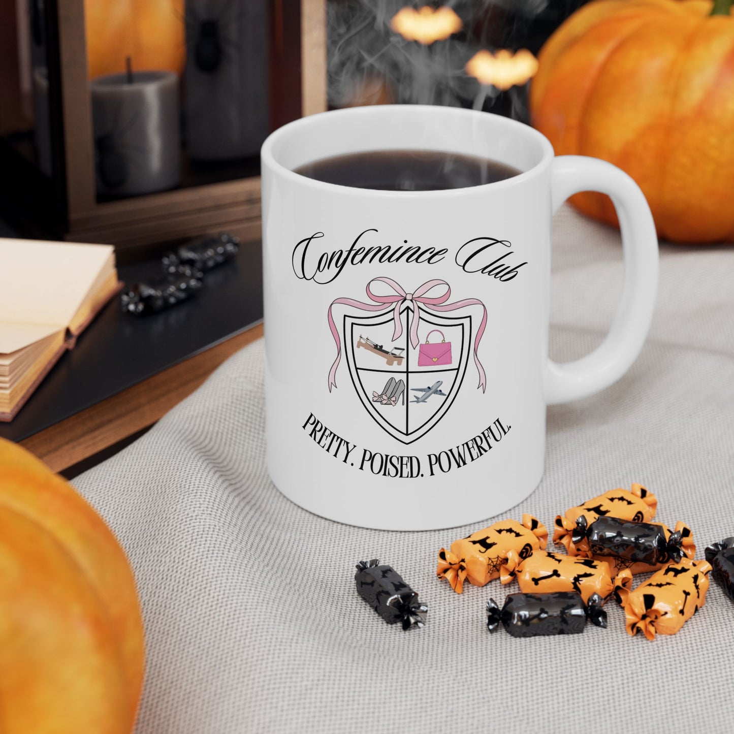 'CONFEMINCE CLUB' Confident + Feminine High Value Woman Empowering Quote Ceramic Coffee Tea Mug (11 oz)
